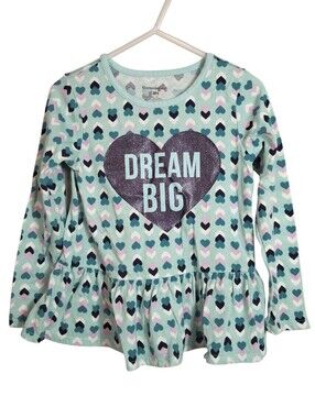 Dream Big Heart Peplum Top Mint Long Sleeve Shirt | Girls Size 4T